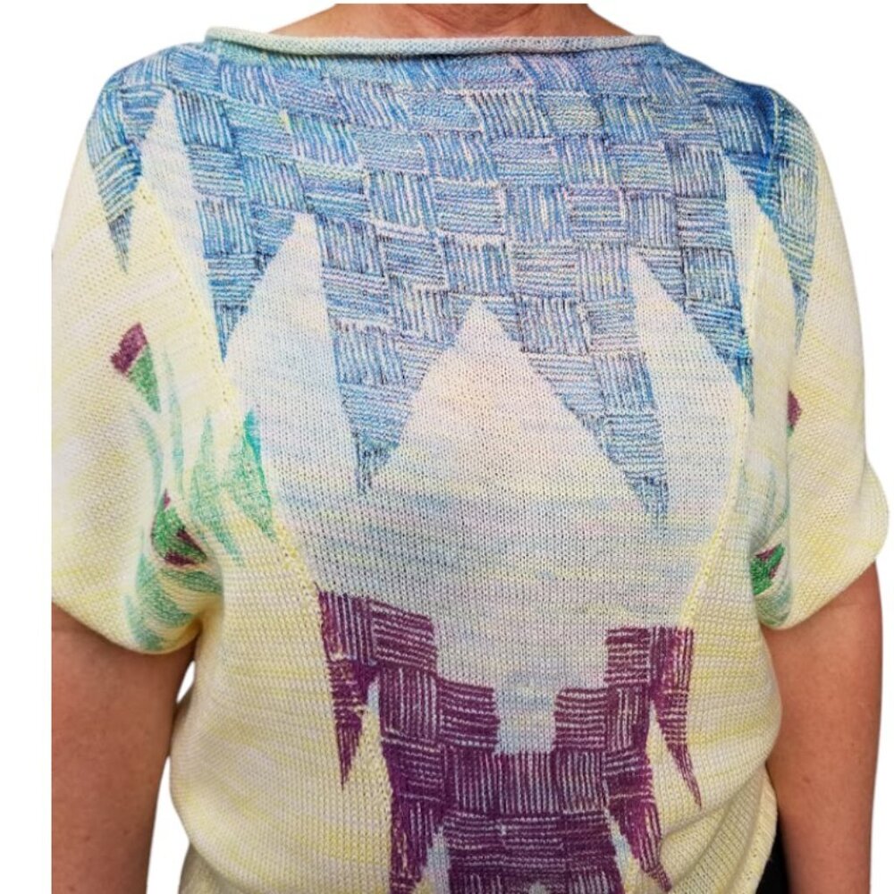Desigual Southwestern Short Sleeve Bat Wing Southwestern Sweater, Size Medium